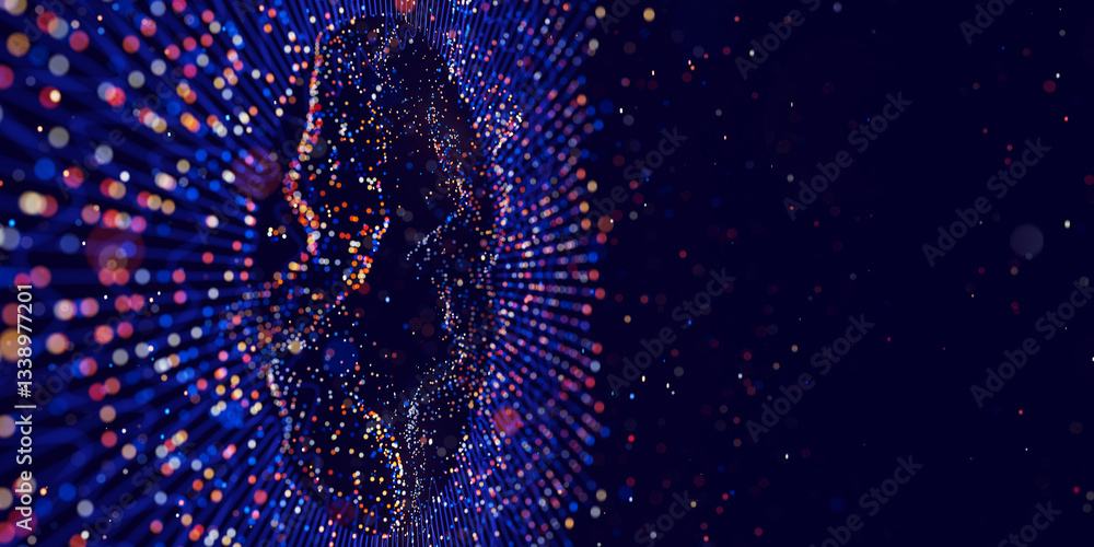 Poster big data complex point cloud graph. quantum computing universe. cyber space of ai technology. futuri