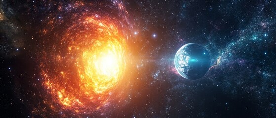 Obraz premium A bright orange sun is surrounded by a cloud of gas and dust