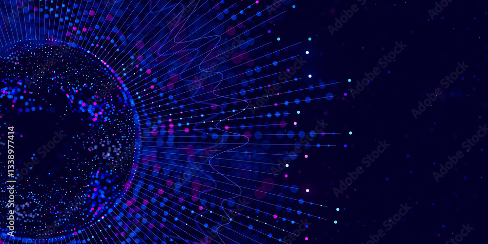 Poster big data complex round graph. quantum computing universe. cyber space of ai technology. futuristic g