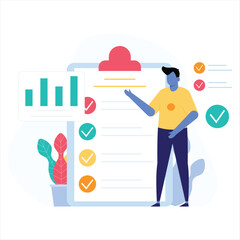 Man Presenting Checklist and Charts