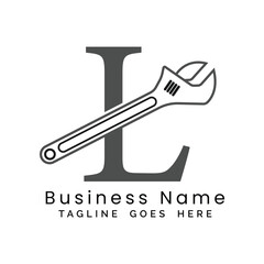 Letter L Wrench logo. Alphabet L Plumber and Maintenance Icon