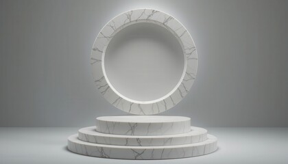 Obraz premium Floating marble circle display studio 3d visualization minimalist front view modern design