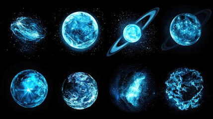 Naklejka premium an image of cosmic elements depicted in shades of blue.