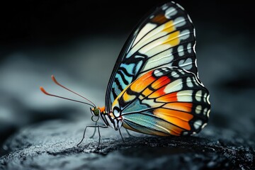 Vibrant Butterfly on Black Stone