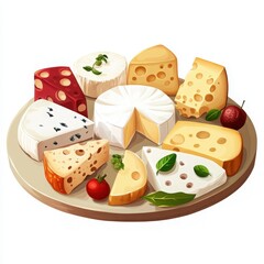 Variety of Cheeses on Wooden Board with Herbs and Berries