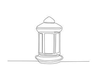 Continuous line art drawing of arabian lantern lamp. islamic lantern in line art drawing vector illustration. Editable stroke.