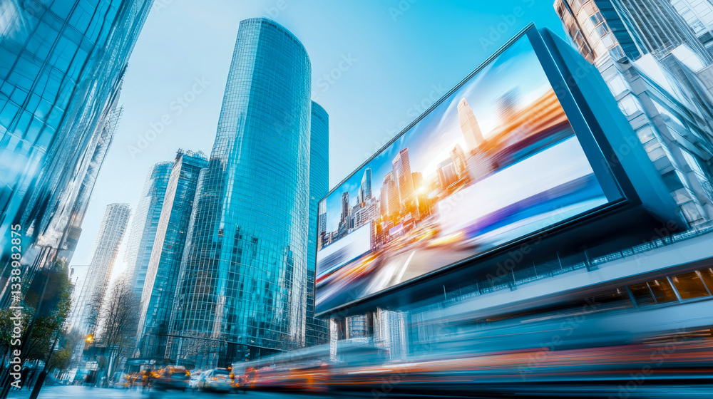 Poster metropolis motion: a dynamic urban landscape with soaring structures and blurred lines of transit cr