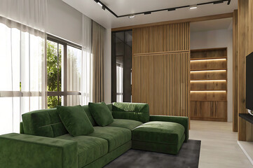 Modern living room interior with stylish comfortable sofa © UmaKhair