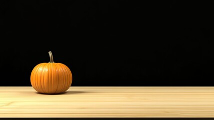Vibrant Orange Pumpkin on Rustic Wooden Table, Minimalist Black Background, High-Resolution Capture