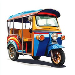 Naklejka premium Brightly Colored Three Wheeled Auto Rickshaw Illustration
