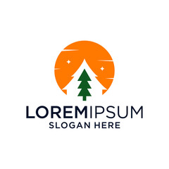 Minimalist Orange And Green Mountain And Tree Logo Design