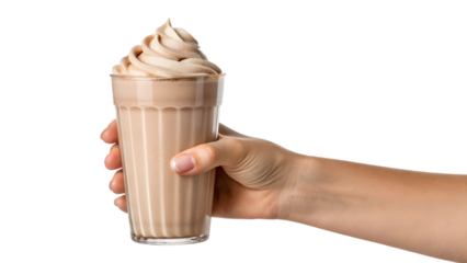 hand holding a glass of milkshake