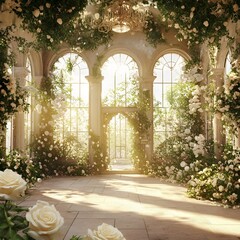 Wedding background fantasy and luxury with flowers generative AI