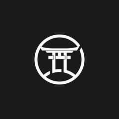 Minimalist White Torii Gate in Black Circle