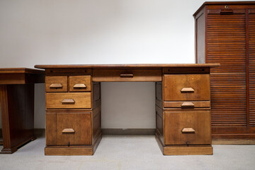 Vintage and old fashionned wooden desk and furnitures