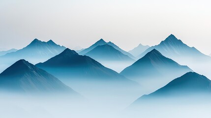 Misty mountains scenic view landscapes idea. Stunning mountain range enveloped in soft mist, capturing serene natural beauty.