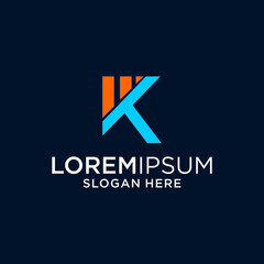 Modern Abstract Letter K Logo Design with Blue and Orange on Dark Background