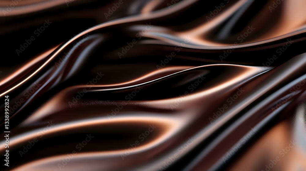 Poster luxurious smooth waves of liquid chocolate or bronze metallic surface with silky flowing curves and 