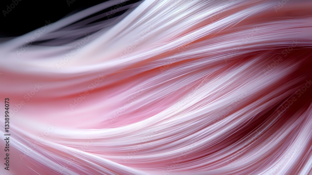 Poster flowing pink and white abstract waves create dynamic motion effect with soft blurred lines and curve