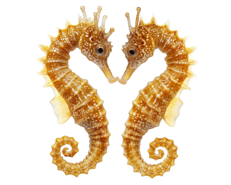 Pair of seahorses floating gracefully together, showcasing their delicate features and vibrant colors. beautiful representation of marine life and harmony