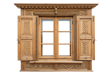 Vintage Wooden Window with Shutters, Antique Design Element.