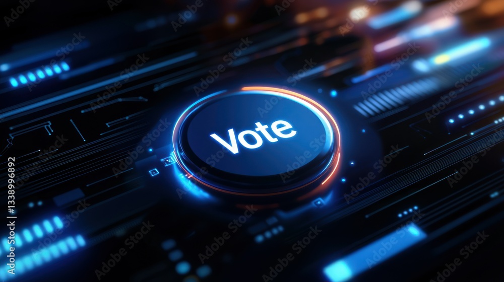 Poster a digital voting button on a political website with the word 