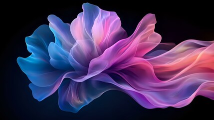 Flowing abstract smoke in vibrant pink, purple and blue colors against black background creates dynamic motion effect, suitable for creative design projects.