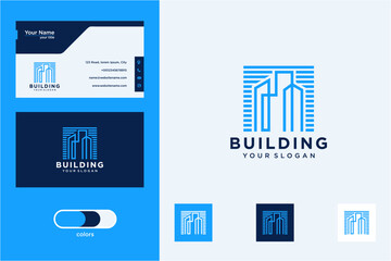 Modern Blue Building Logo Design with Business Card Template
