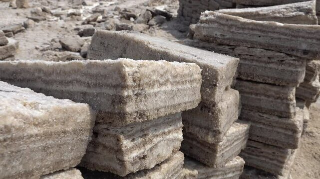 Close-up of chunks of salt collected by miners in the unforgiving Danakil desert in Ethiopia
