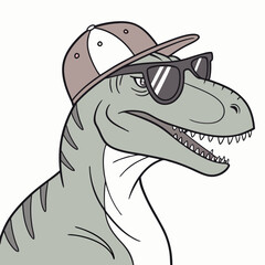 Obraz premium Dinosaur Cool T-Rex Wearing Sunglasses and Snapback – Fun Dinosaur Art Vector Design