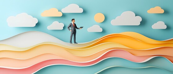 Innovative entrepreneurship on digital platforms a business leader's journey in technology papercut style bright environment