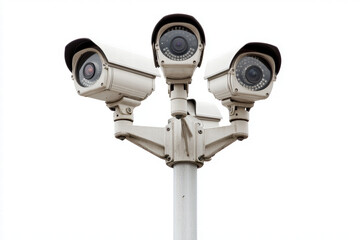 Naklejka premium Surveillance cameras mounted on pole for security monitoring