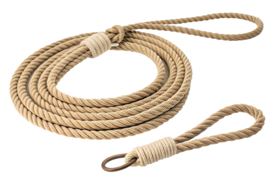 Natural Cotton Rope Coiled and Looped on Light Background for Crafting or Industrial Use.