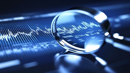 Magnifying glass over stock market chart analysis