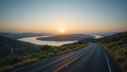 Fototapeta premium Scenic sunset drive lake region photography