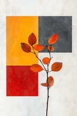 Artistic display of autumn leaves against colorful geometric backgrounds.