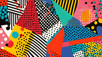 Obraz premium pattern filled with colorful dots stripes and sharp angular elements in a modern pop art aesthetic 