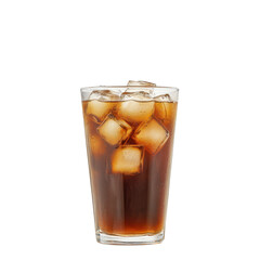 A refreshing glass of cola with ice cubes on a white isolate background.