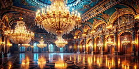 Obraz premium Grand Palace Ballroom: Sparkling Crystal Chandelier & Dance Floor