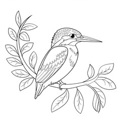 A line art Kingfisher illustration of a coloring Page white background.