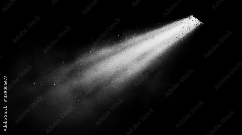 Poster black matte textured background with floating dust particles illuminated by soft light in the top ri