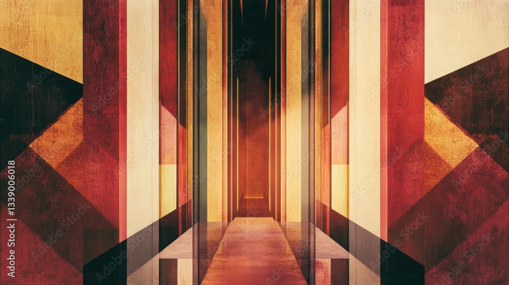 Poster abstract architectural design in warm tones featuring geometric shapes and symmetry