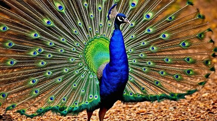 Obraz premium Vibrant peacock displaying stunning plumage in full display