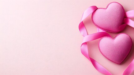 Pink hearts with ribbons on a pink background