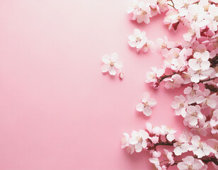 薄いピンクの背景と右側に桜が散りばめられている