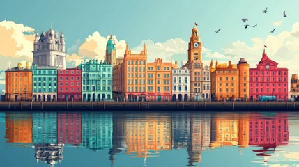 Obraz premium Liverpool United Kingdom Poster Illustration Travel Print Decor Gift Paper Canvas Wall Retro