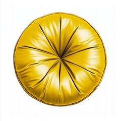 Golden Yellow Pleated Round Cushion on White Background