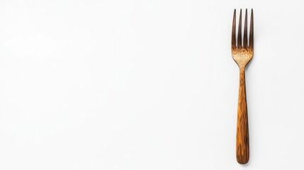 Topdown view of a pasta fork, simple and functional, resting on a clean white background