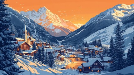Vail Colorado Poster Illustration Travel Print Decor Gift Paper Canvas Wall Retro Art