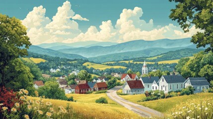 Fototapeta premium Blacksburg Virginia Poster Illustration Travel Print Decor Gift Paper Canvas Wall Retro Art